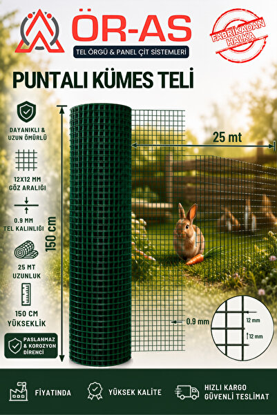 ÖR-AS TEL ÖRGÜ & PANEL ÇİT SİSTEMLERİ Pvc Kaplı Puntalı Tel-(- 1.2 cm Göz Ara...