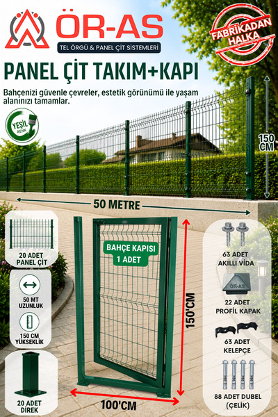 ÖR-AS TEL ÖRGÜ & PANEL ÇİT SİSTEMLERİ Panel Çit Takım ( 150 Cm Yükseklik 50 m...
