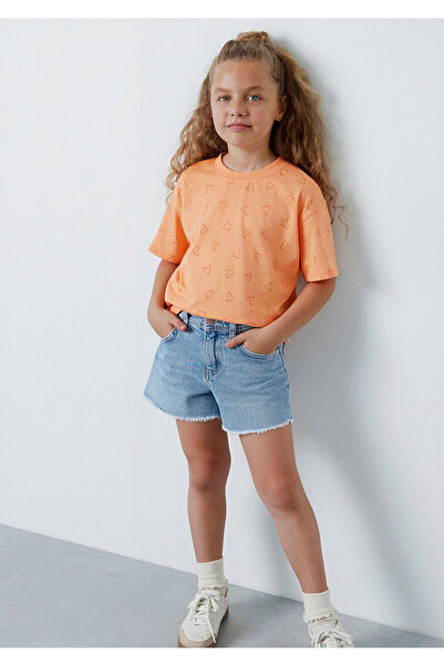 Mavi Heart Printed Orange T-Shirt Loose Fit / Relaxed Comfortable Cut 7610509...