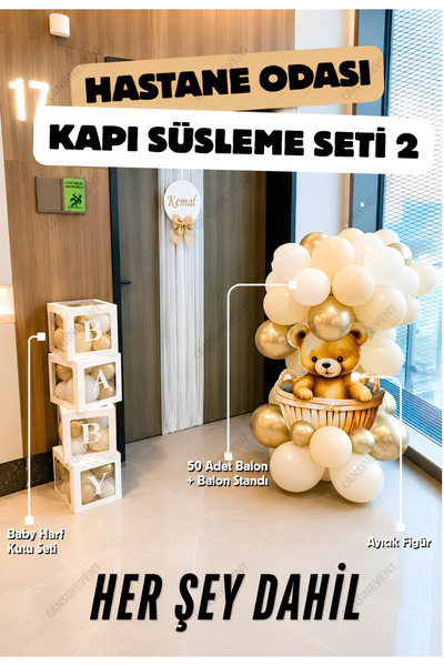 cansınevent Hastane Kapı Süsleme Seti / Ayıcık Figür - Balon Standı - BABY Ha...