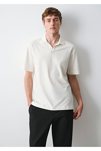 Mavi Linen Blend Ecru Polo T-Shirt Loose Fit / Relaxed Comfortable Cut 061334...
