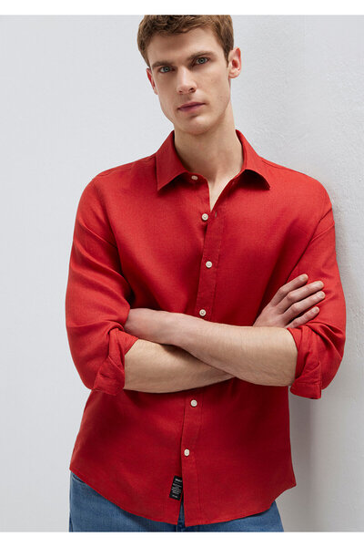 Mavi Cămașă roșie din in, croială slim / croială ajustată 0211466-70454