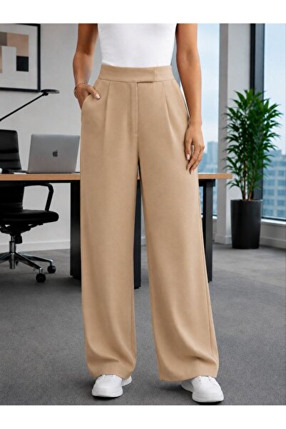 Maison La Femme Pantaloni Palazzo de damă din Lycra cu închidere cu velcro