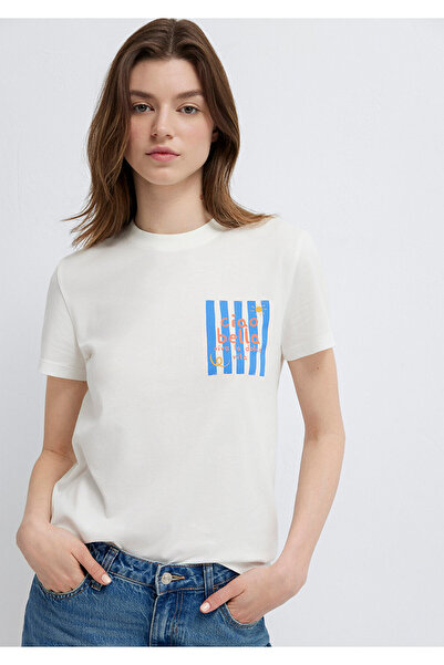 Mavi Bedrucktes Ecru-T-Shirt mit halbschmaler Passform 1613988-70057