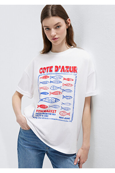 Mavi Tricou Ecru cu imprimeu pește, croială lejeră / croială amplă și confort...