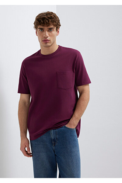 Mavi Cep Detaylı Mor Basic Tişört Loose Fit / Bol Rahat Kesim 066248-70670