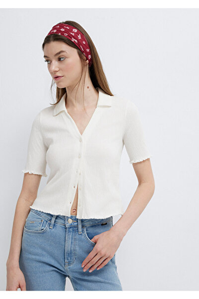 Mavi Ecru-Polo-T-Shirt mit Ärmel- und Taillendetail, figurbetonte Passform 16...