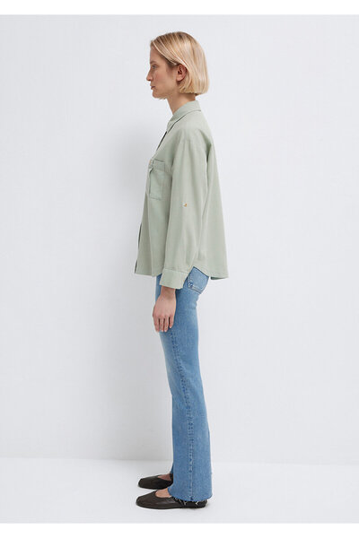 Mavi Düğme Detaylı Yeşil Gömlek Loose Fit / Bol Rahat Kesim 1211383-70113