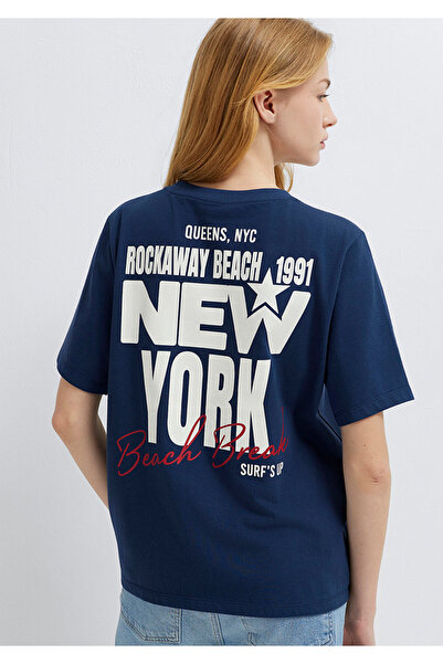 Mavi Newyork bedrucktes marineblaues T-Shirt mit normaler Passform / Regular ...