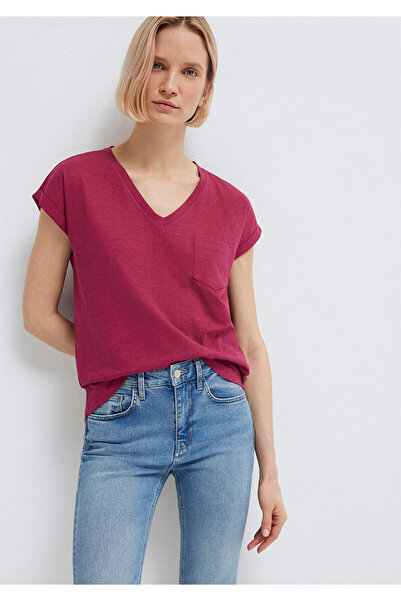 Mavi Tricou de bază roz cu decolteu în V, croială lejeră / croială confortabi...