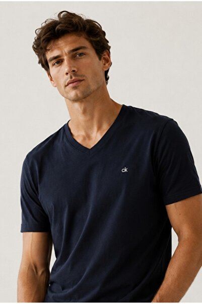 Calvin Klein Men's Cotton T-shirt - Ck V Neck Design
