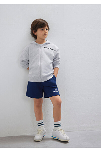 Mavi Sırt Baskılı Kapüşonlu Gri Sweatshirt 6S10182-88467