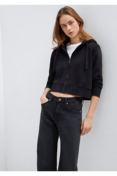 Mavi Kapüşonlu Siyah Basic Crop Sweatshirt 1S10388-900