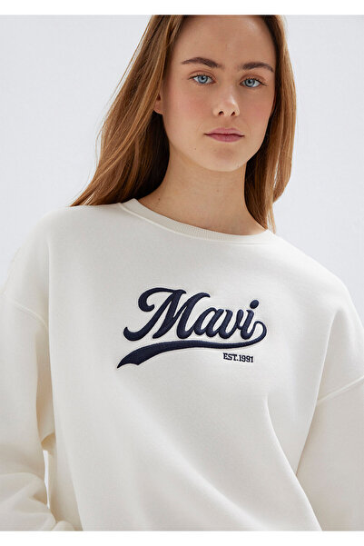 Mavi Logo Baskılı Ekru Sweatshirt 1S10419-80194