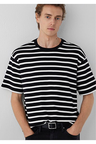 Mavi Black Ecru Striped Black T-Shirt Loose Fit / Relaxed Fit 0612860-70057