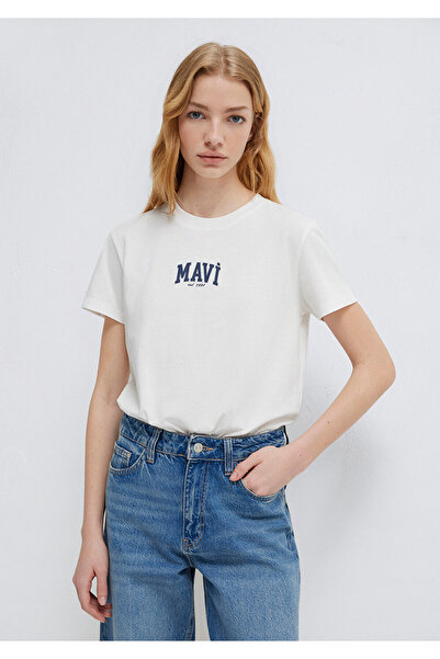 Mavi Logo Printed Ecru T-Shirt Regular Fit / Standard Cut 1613412-70057