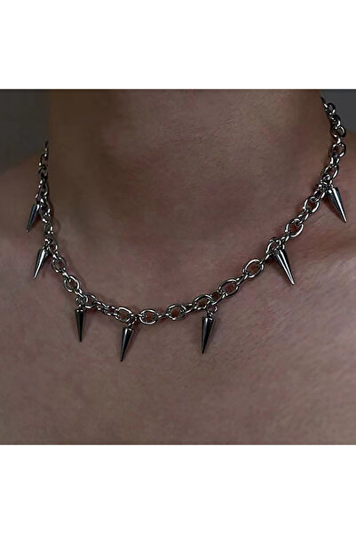 Choice Silvery Men Punk Style Rivet Tassel Necklace Women Fashion Geometric T...