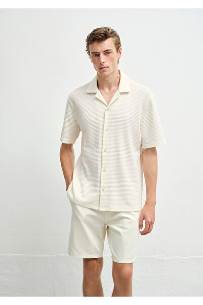 Mavi Dokulu Ekru Gömlek Regular Fit / Normal Kesim 0211596-70058