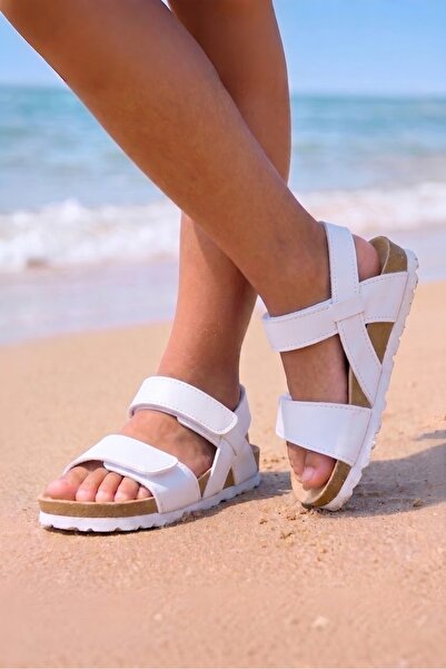 Allyup Unisex Children's White Daily Sandals Adjustable with Velcro at the An...