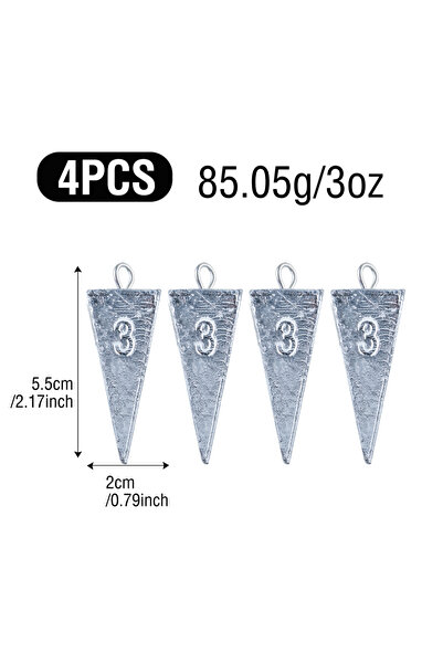 Choice 3oz 4Pcs Fishing Sinkers Triangular PyramidSurf Weights 1oz 2oz 3oz 4o...