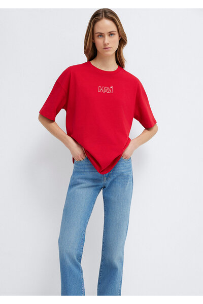 Mavi Logo Printed Red T-Shirt Oversize / Wide Cut 1611592 -82054