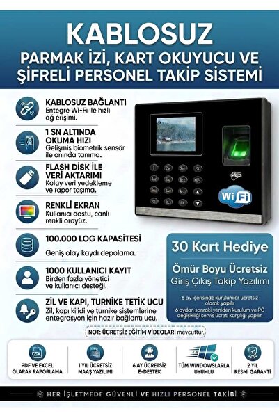 İMPROZAMAN Kablosuz Parmak Okuma Cihazı Maaş Yazılımı Dahil Wifi Parmak İzi O...