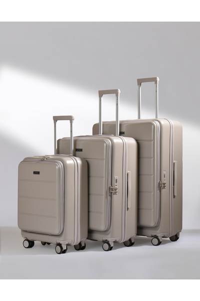 Track Set of 3 Trolley Bags, ABS+PC Hard Case Luggage, 4 Double 360° Spinner ...