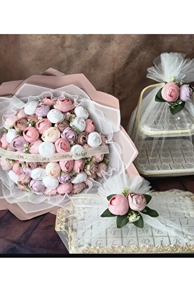 Soft pastel isteme çiçeği yapay buket