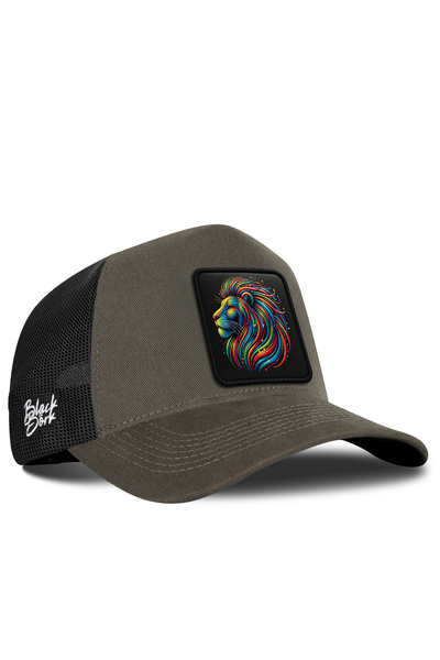BlackBörk Khaki-Black Trucker Hat with Lion Logo