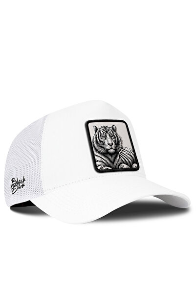BlackBörk V1 Trucker Bengal Tiger - Unisex White Hat (CAP) with 1bs Code Logo