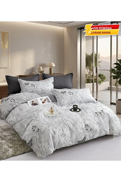 FrasinHome Lenjerie de pat dublu 180x200cm, cu elastic, finet gros 6 piese, m...