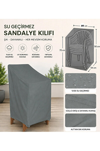 CoverPlus Bahçe Sandalyesi Koruma Örtüsü Sandalye Kılıfı Su Geçirmez - Gri