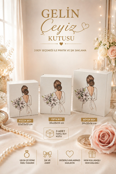 KOLİX Gelin Bohçası, Damat Kutusu Gelinlik Baskılı Gelin Kutusu Çeyizlik Geli...