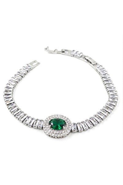 Siya Silver Colorful Oval Model Waterway Baguette Bracelet - 17+2 CM