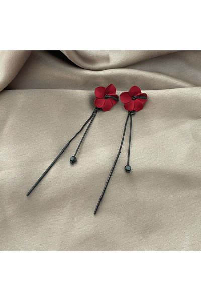 Choice ZT233-Red 2PC Women's Fashion Creative Long Tassel Flower Earrings Ear...