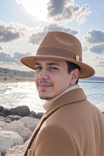 Mollycrush Men's Winter Felt Brown Fedora Hat |   Striped Wide Brim Classic M...