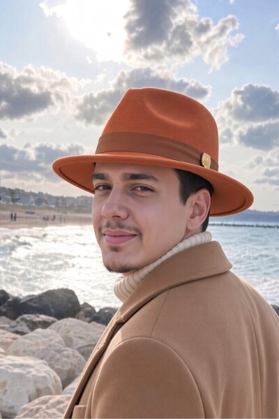 Mollycrush Men's Seasonal Vintage Tile Orange Fedora Hat |   Stylish Felt Fed...