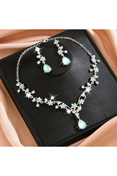 Choice1 MS464-2-Green Light Luxury Diamond Inlaid Zircon Necklace Earrings An...