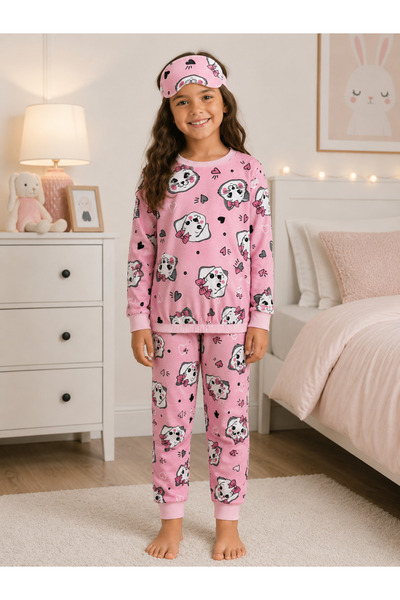 Fil Kids Girl's Cotton Piece Fabric Pink Color Cat Dog Heart Patterned Sleep ...
