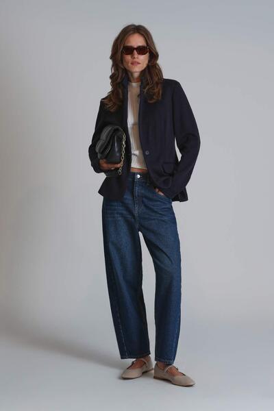 Lufian Lotus Denim Mom Fit pentru femei - Talie înaltă, albastru închis