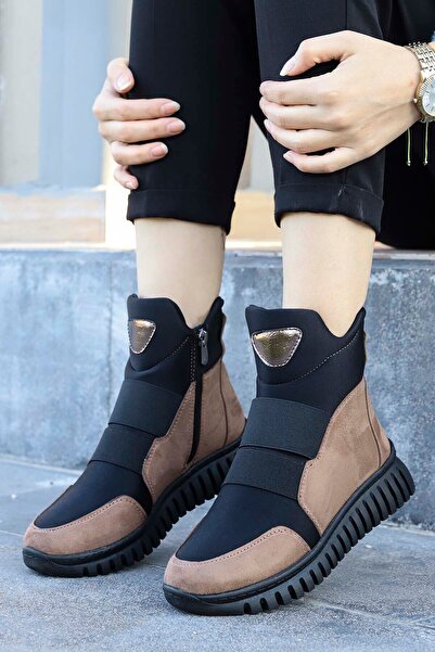 Mamito Ayakkabı Hnm 9090 Flat Sole Boots with Rubber Detail - Mink Suet