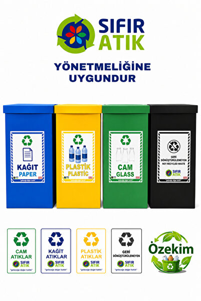 özekim 4’lü Geri Dönüşüm Atık Ayrıştırma Kutusu Seti | Kağıt, Plastik, Cam ve...