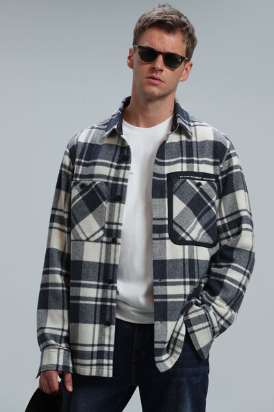 Lufian Ramın Men's Basic Shirt Regular Fit Navy Blue