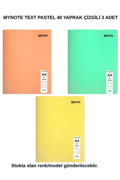 Mynote Text Pastel Notebook A4 40 Sheets Lined 3 Pieces
