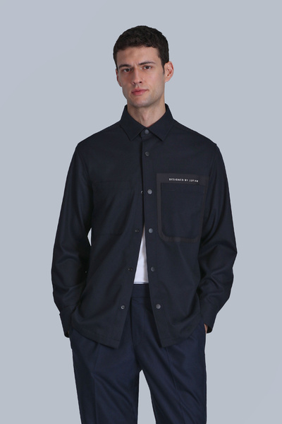 Lufian Cămașă pentru bărbați, slim fit, dur - bleumarin închis
