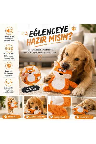 MİANNA Köpek Hışırtılı Peluş Oyuncak Hayvan Figürlü Çiğneme ve Oyun Oyuncağı