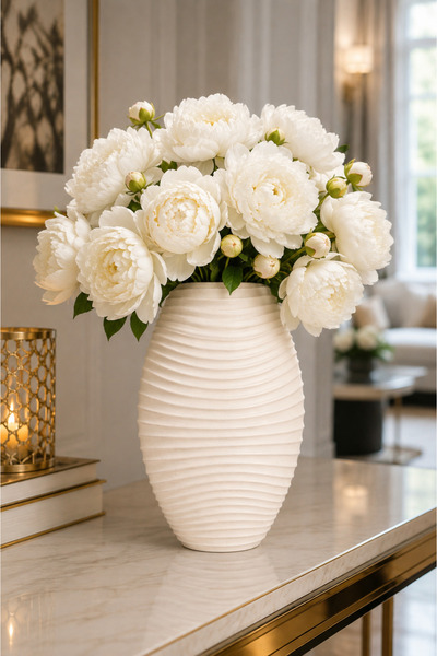 ANGDESİGN Decorative Ceramic Vase Cream 26 cm Small | |   Home Decoration Tre...