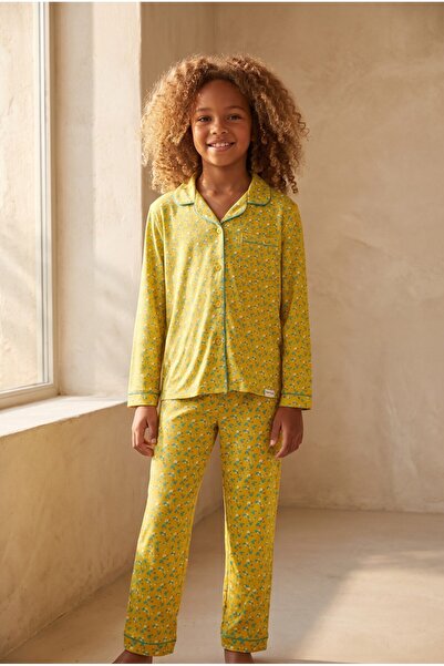 Katia&Bony Girl's Floral Pajama Set Mustard