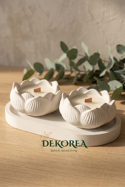 DEKOPOR Dekorea Home Lotus Taş Tozu Mumluk – El Yapımı Aromaterapi Mum