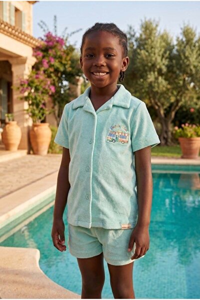 Katia&Bony Polo Collar Blue Children's Towel Shorts Set